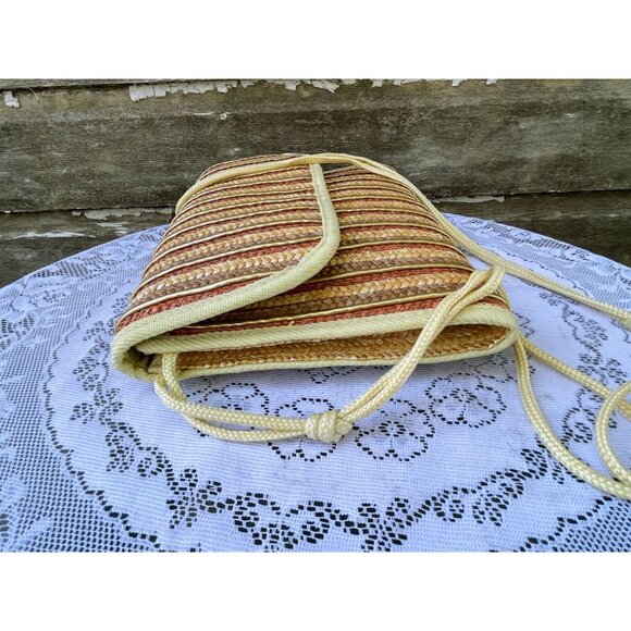 Vintage 1970s Woven Straw Crossbody Bag Purse Boho Retro - Picture 5 of 10